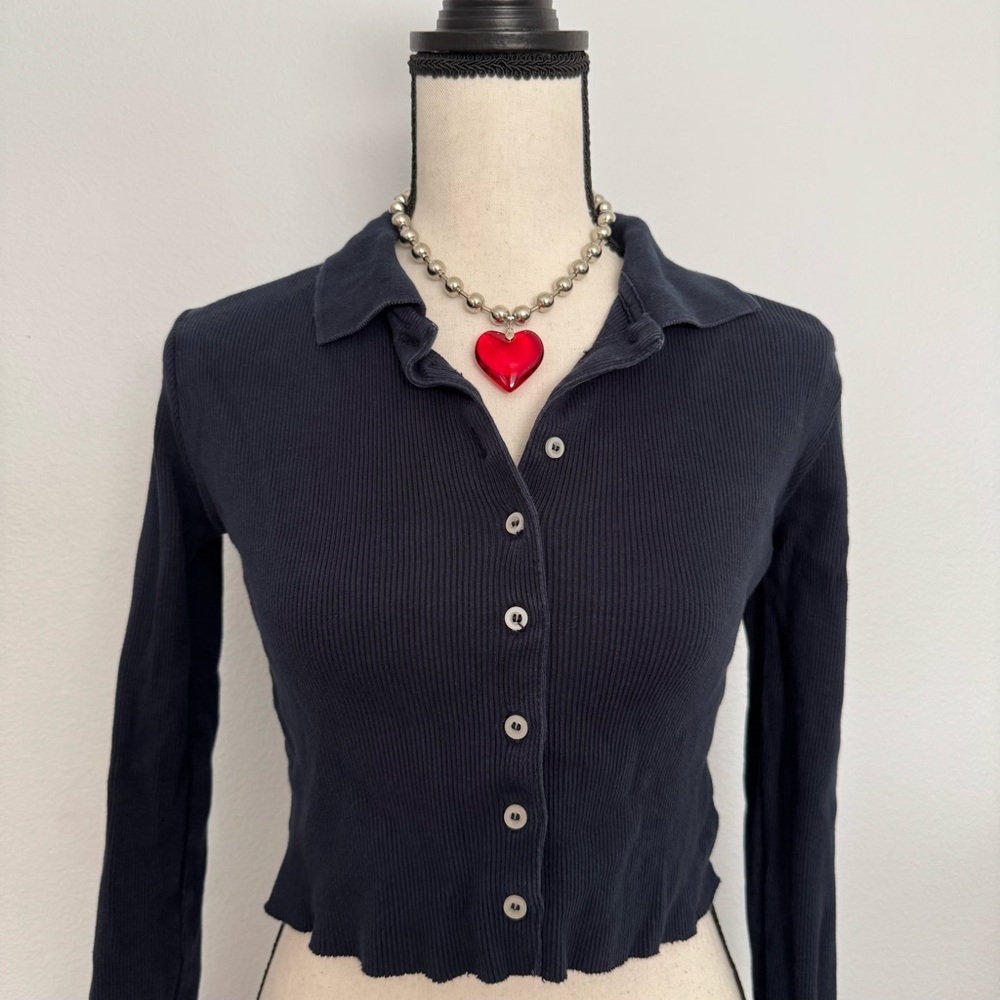 brandy melville navy blue button up long sleeve🫐✨